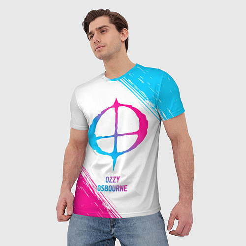 Мужская футболка Ozzy Osbourne neon gradient style / 3D-принт – фото 3