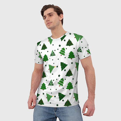 Мужская футболка Узор с зелеными елочками / 3D-принт – фото 3