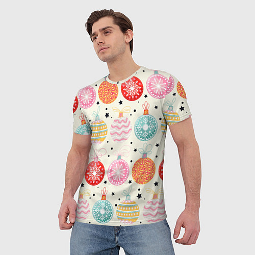 Мужская футболка Разноцветные новогодние шары / 3D-принт – фото 3
