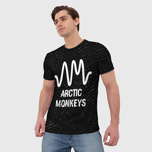 Мужская футболка Arctic Monkeys glitch на темном фоне / 3D-принт – фото 3