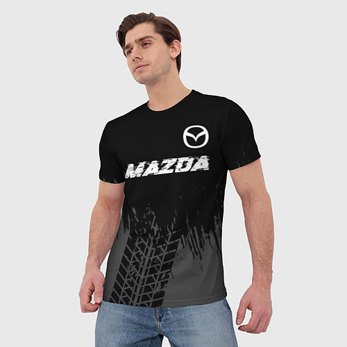 Мужская футболка Mazda speed на темном фоне со следами шин: символ / 3D-принт – фото 3