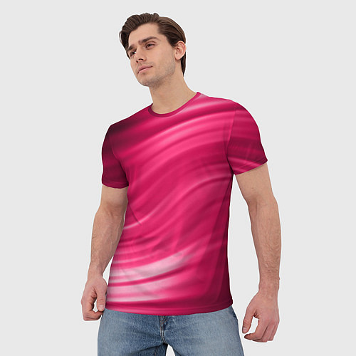 Мужская футболка Абстрактный волнистый узор в красно-розовых тонах / 3D-принт – фото 3