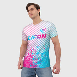 Футболка мужская Lifan neon gradient style: символ сверху, цвет: 3D-принт — фото 2