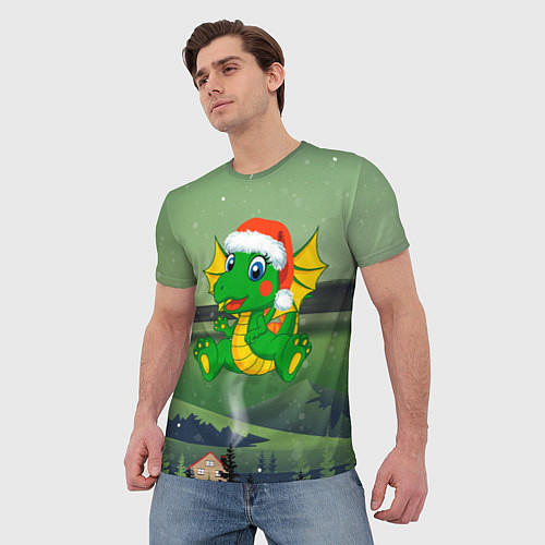 Мужская футболка Зеленый дракончик 2024 / 3D-принт – фото 3