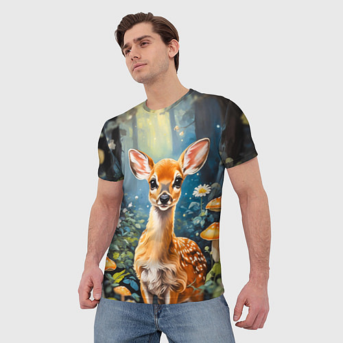 Мужская футболка Олененок в волшебном лесу / 3D-принт – фото 3