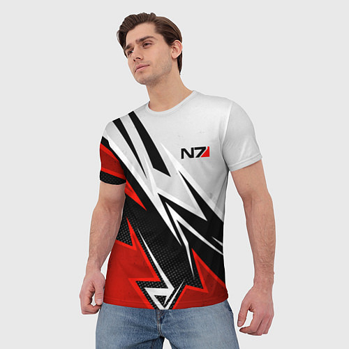 Мужская футболка N7 mass effect - white and red / 3D-принт – фото 3