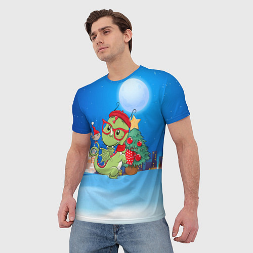 Мужская футболка Дракончик в очках у елки / 3D-принт – фото 3