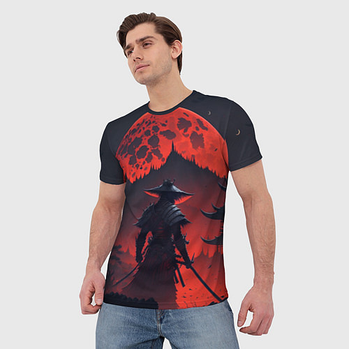 Мужская футболка Samurai and red moon - нейросеть / 3D-принт – фото 3