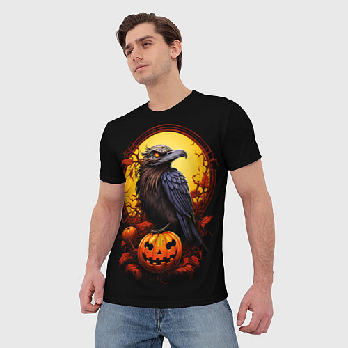 Мужская футболка Halloween - ворон и тыква / 3D-принт – фото 3