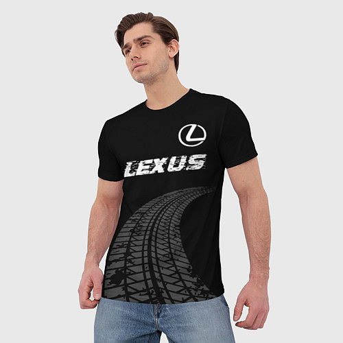 Мужская футболка Lexus speed на темном фоне со следами шин: символ / 3D-принт – фото 3