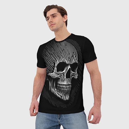 Мужская футболка Череп нарисованный белыми штрихами / 3D-принт – фото 3