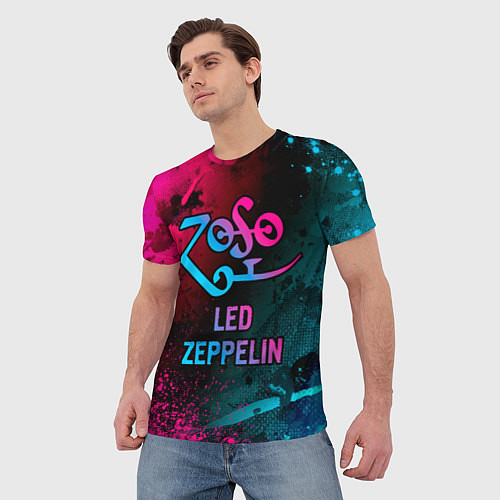 Мужская футболка Led Zeppelin - neon gradient / 3D-принт – фото 3