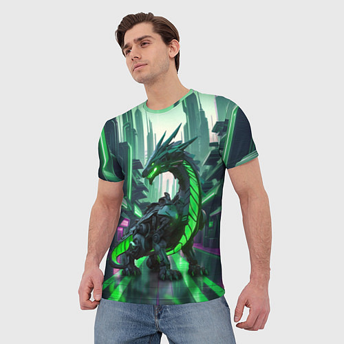 Мужская футболка Неоновый зеленый дракон / 3D-принт – фото 3