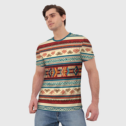 Мужская футболка Этнический паттерн в горизонтальную полоску / 3D-принт – фото 3