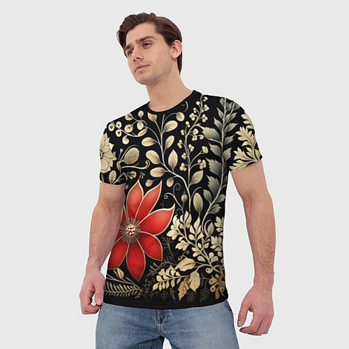 Мужская футболка Новогодние цветы и листья / 3D-принт – фото 3