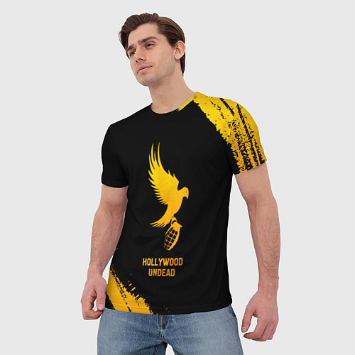 Мужская футболка Hollywood Undead - gold gradient / 3D-принт – фото 3