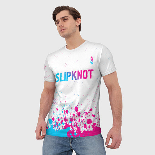Мужская футболка Slipknot neon gradient style посередине / 3D-принт – фото 3