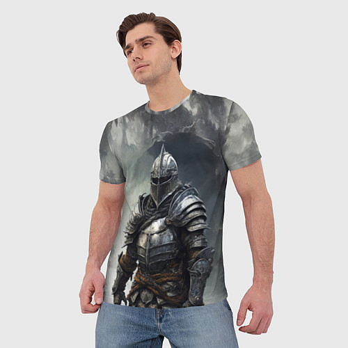 Мужская футболка Рыцарь в туманных горах / 3D-принт – фото 3