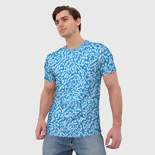 Мужская футболка Белые узоры на синем фоне / 3D-принт – фото 3