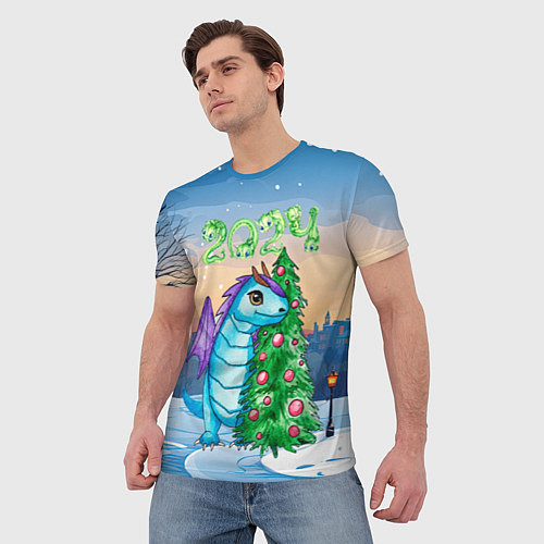 Мужская футболка Дракон у елки 2024 / 3D-принт – фото 3