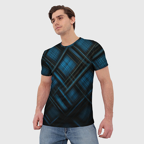 Мужская футболка Тёмно-синяя шотландская клетка / 3D-принт – фото 3