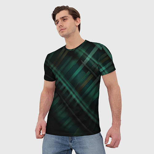 Мужская футболка Тёмно-зелёная шотландская клетка / 3D-принт – фото 3