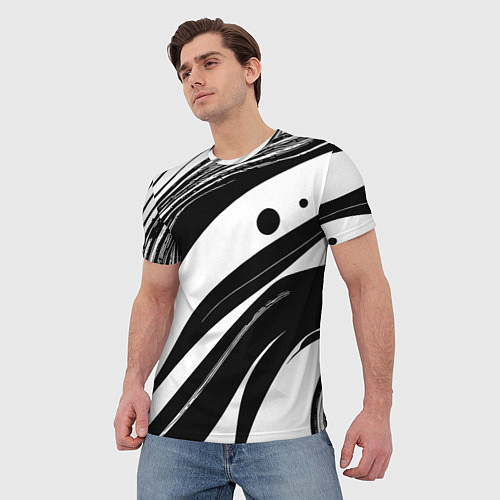 Мужская футболка Abstract black and white composition / 3D-принт – фото 3