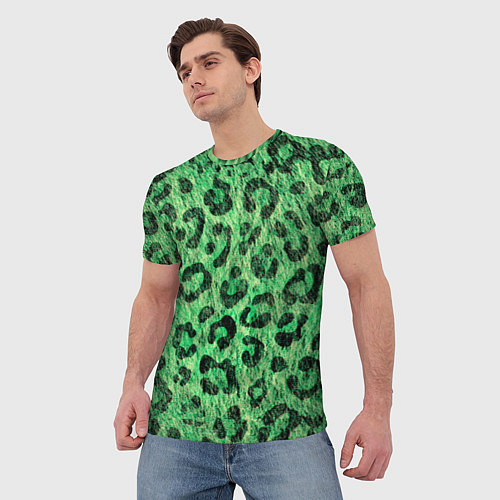 Мужская футболка Зелёный леопард паттерн / 3D-принт – фото 3