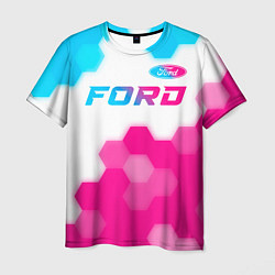 Футболка мужская Ford neon gradient style посередине, цвет: 3D-принт