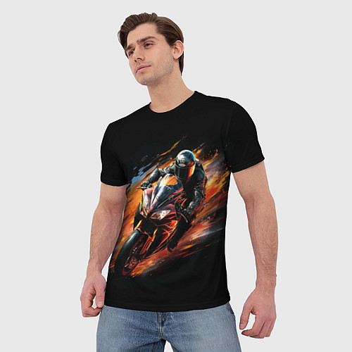 Мужская футболка Мотоциклист в движении / 3D-принт – фото 3