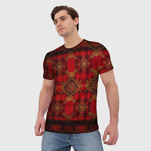 Мужская футболка Красная шотландская клетка royal stewart / 3D-принт – фото 3