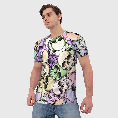 Мужская футболка Разноцветные черепа паттерн / 3D-принт – фото 3