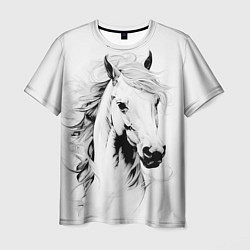 Футболка мужская Лошадь белая на ветру, цвет: 3D-принт