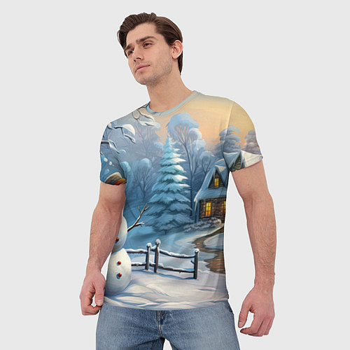 Мужская футболка Новый год и снеговик / 3D-принт – фото 3