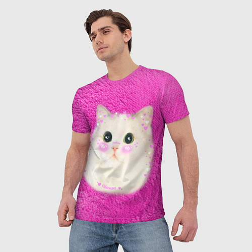 Мужская футболка Кот мем в сердечках / 3D-принт – фото 3