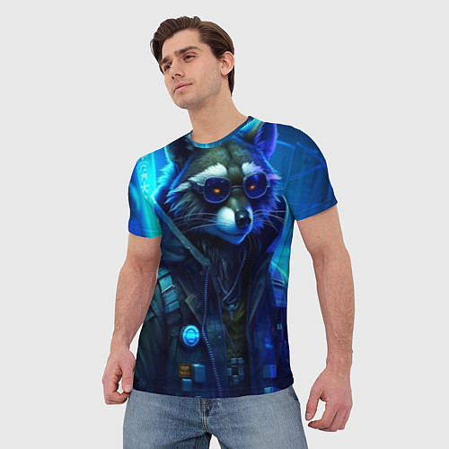 Мужская футболка Енот киберпанк от ai / 3D-принт – фото 3
