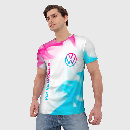 Мужская футболка Volkswagen neon gradient style вертикально / 3D-принт – фото 3