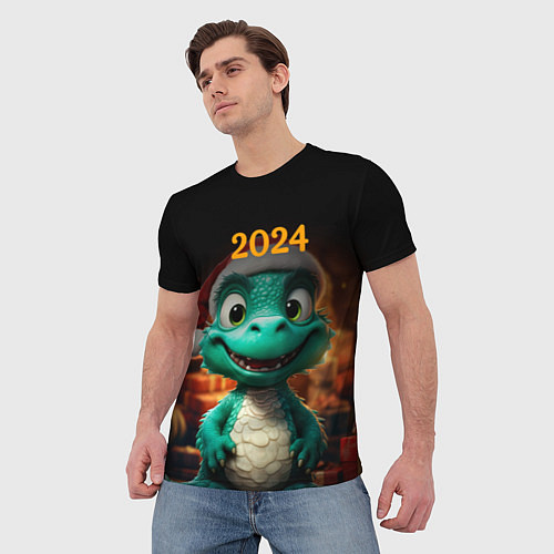 Мужская футболка Зеленый дракон 2024 / 3D-принт – фото 3