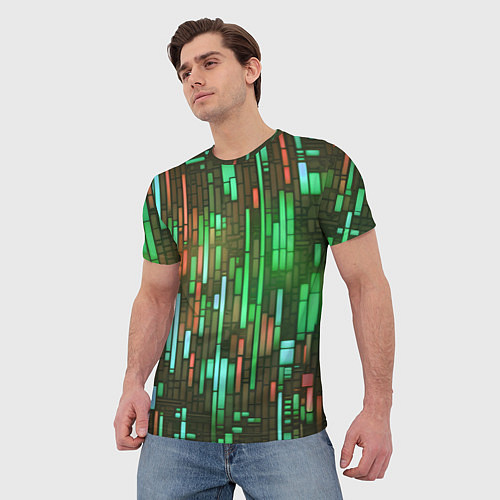 Мужская футболка Неоновые полосы зелёные / 3D-принт – фото 3