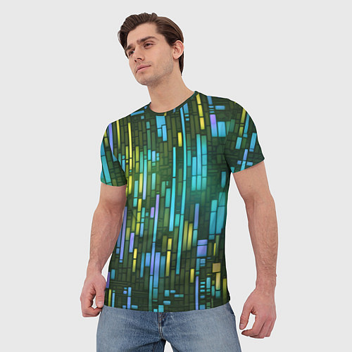 Мужская футболка Неоновые полосы синие / 3D-принт – фото 3