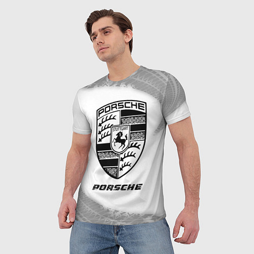 Мужская футболка Porsche speed на светлом фоне со следами шин / 3D-принт – фото 3