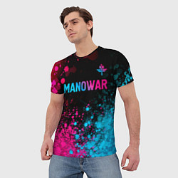 Футболка мужская Manowar - neon gradient посередине, цвет: 3D-принт — фото 2