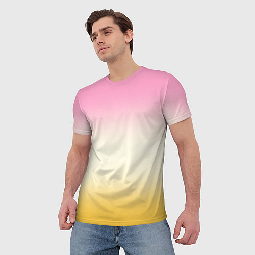 Мужская футболка Розовый бежевый желтый градиент / 3D-принт – фото 3