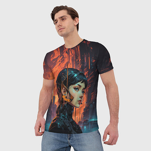 Мужская футболка Девушка и закат / 3D-принт – фото 3