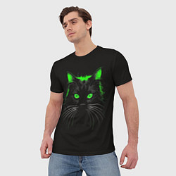 Футболка мужская Черный кот в зеленом свечении, цвет: 3D-принт — фото 2