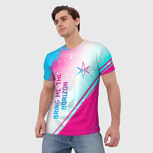 Мужская футболка Bring Me the Horizon neon gradient style вертикаль / 3D-принт – фото 3