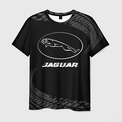 Футболка мужская Jaguar speed на темном фоне со следами шин, цвет: 3D-принт