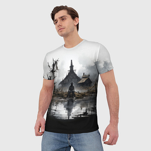 Мужская футболка Изба на болоте / 3D-принт – фото 3