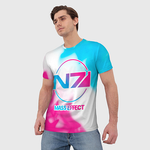Мужская футболка Mass Effect neon gradient style / 3D-принт – фото 3