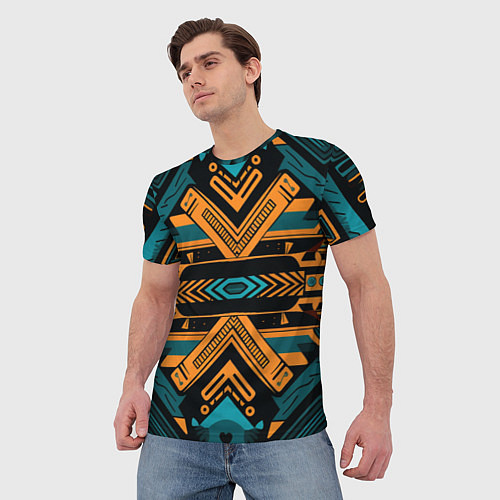 Мужская футболка Геометрический узор в стиле ацтеков / 3D-принт – фото 3